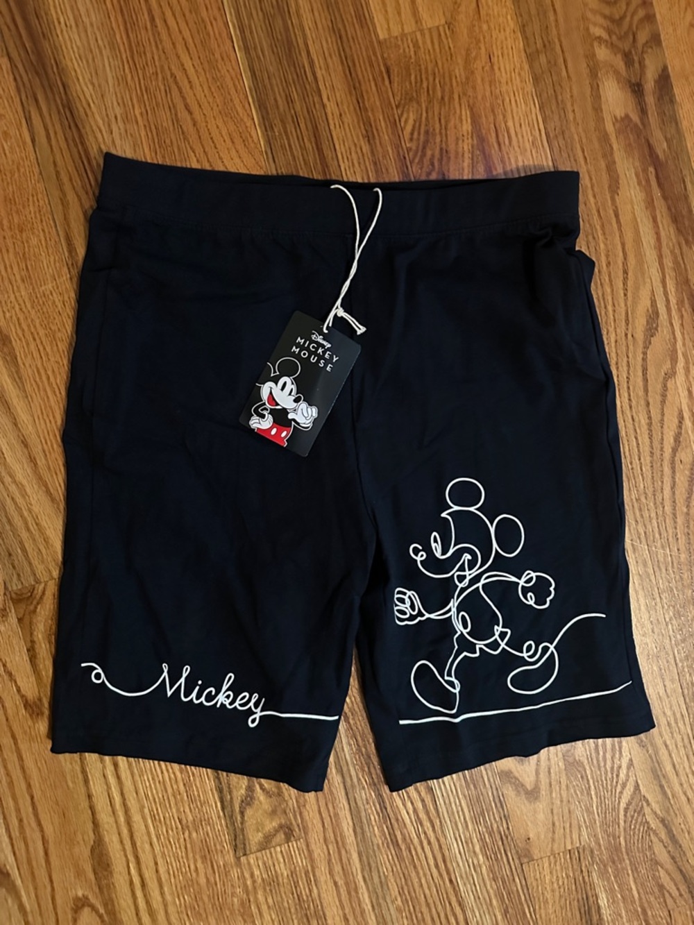 Disney Black Bike Biker Shorts with White Mickey Sketch Women’s Large L NWT